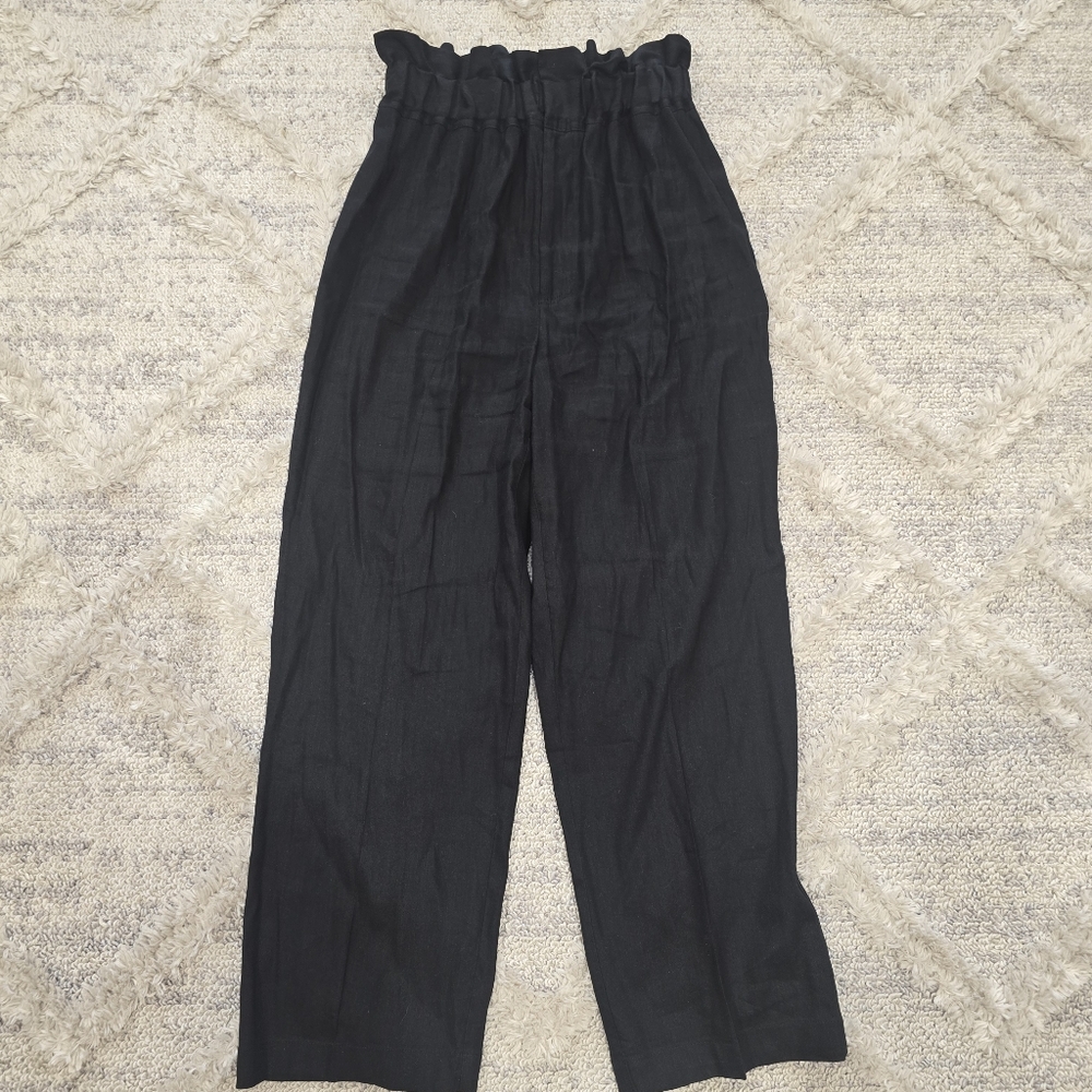 Gianni Bini Black Paper Bag Waist Linen Blend Pants Size XS Wide Leg